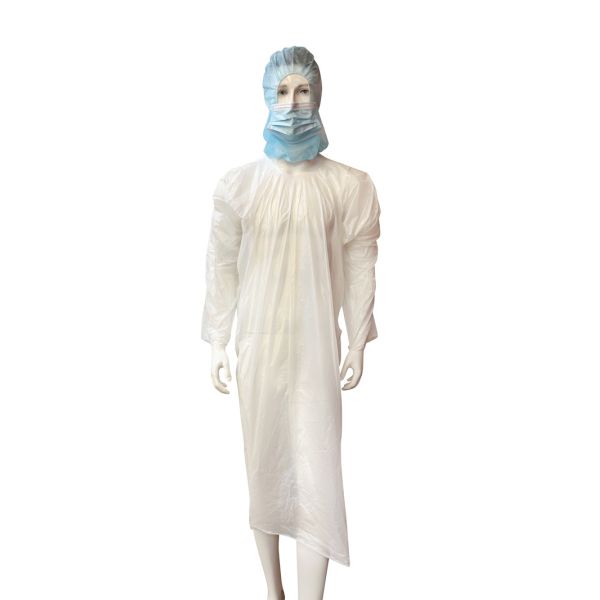 Machine Made Waterproof Long Sleeves Disposable PE Work Gown With Roll Packaging