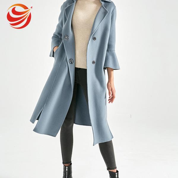 Fashion Long Section Wool Cashmere Coat Womens Light Blue Color For Winter