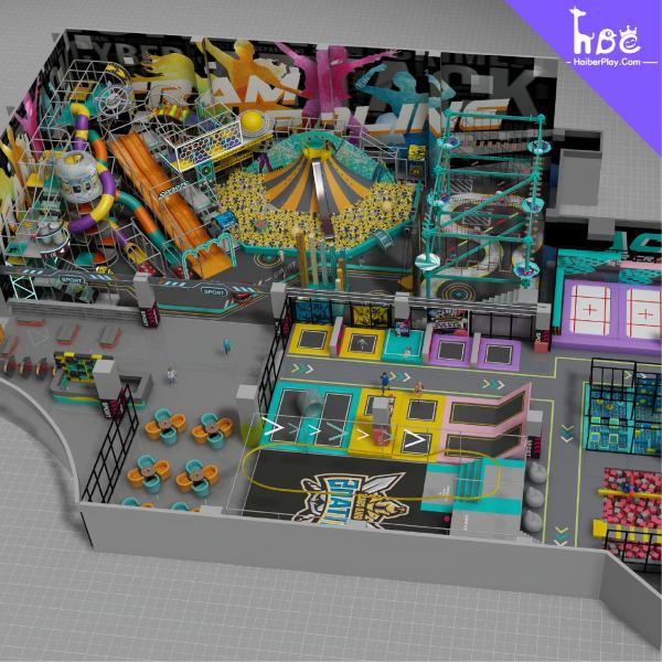 Équipement de terrain de jeux intérieur sur mesure avec toboggans et murs d'escalade
