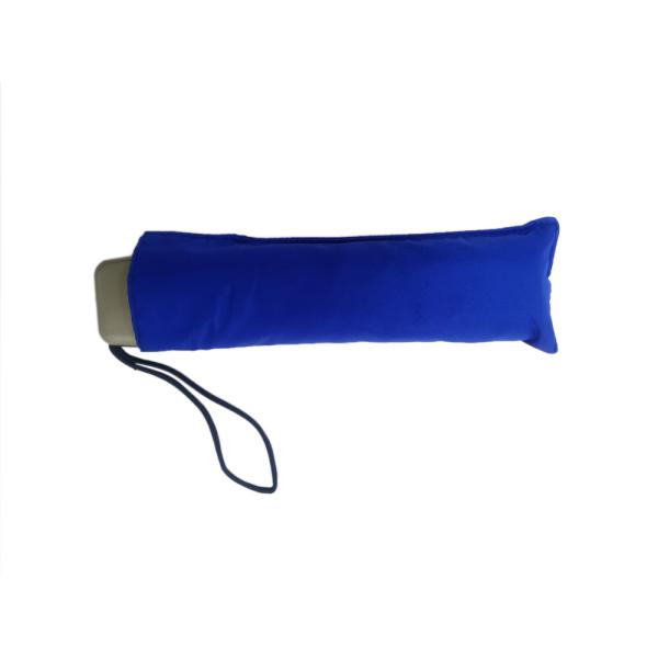 Small Blue Three Fold Umbrella Silver Coating Plastic Handle 6 Panels