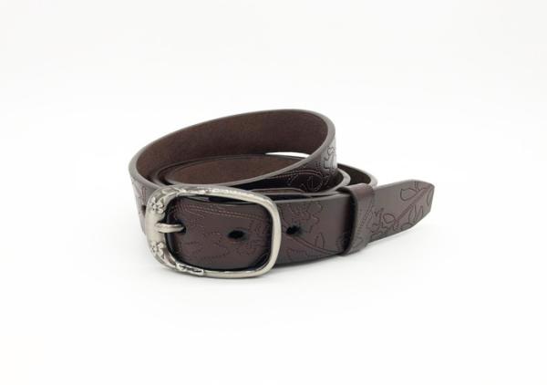 Women Embossed Leather Belt 2.2cm Width With Embossing Flower Pattern