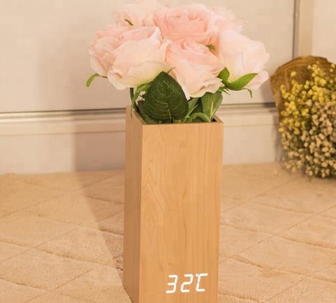 Wooden Digital LED Clock with Flowerpot Beautiful Home Decorative