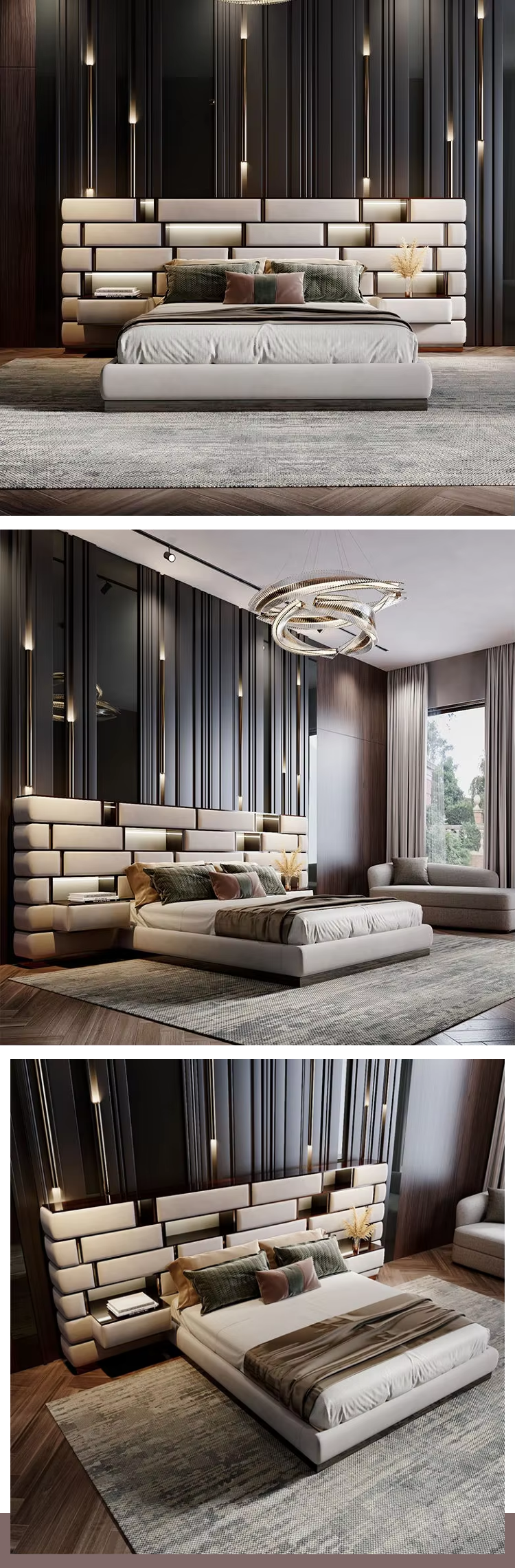 2023 Italian Leather Queen and King Size Luxury Upholstered Bed Soft Modern Frame for Bedroom