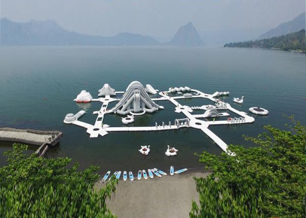 Custom Reinforced PVC Tarpaulin Inflatable Water Park For Children White And Grey