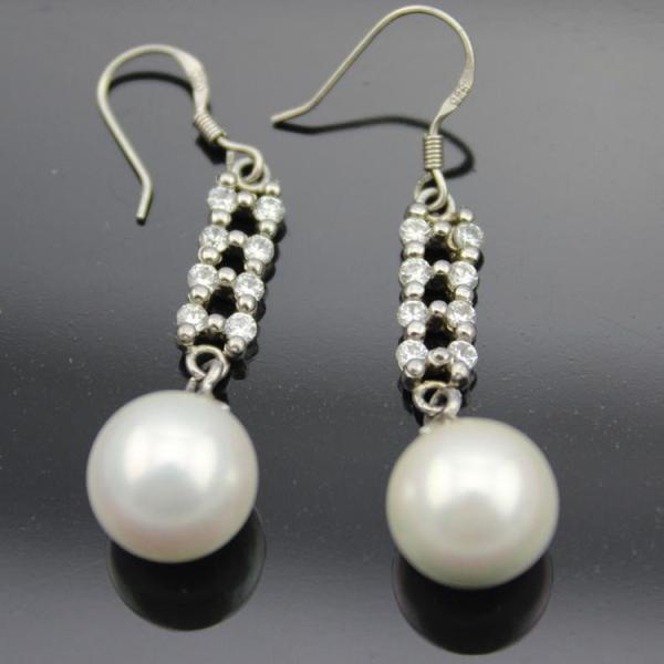 Fashion 925 Silver White 10mm Simulated Shell Pearl Earrings (E47)