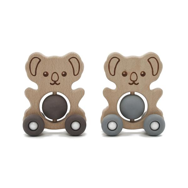 Wooden Kids Nursing Toy FDA Silicone Pantone Color Teething Rattle Toy