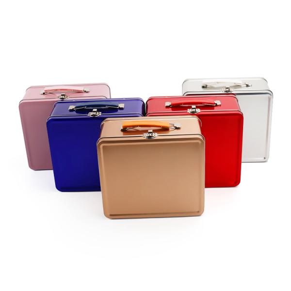 China Wholesale Custom Handbag Tin Packaging Rectangular Metal Suitcase Food Grade Kids Tin Lunch Box