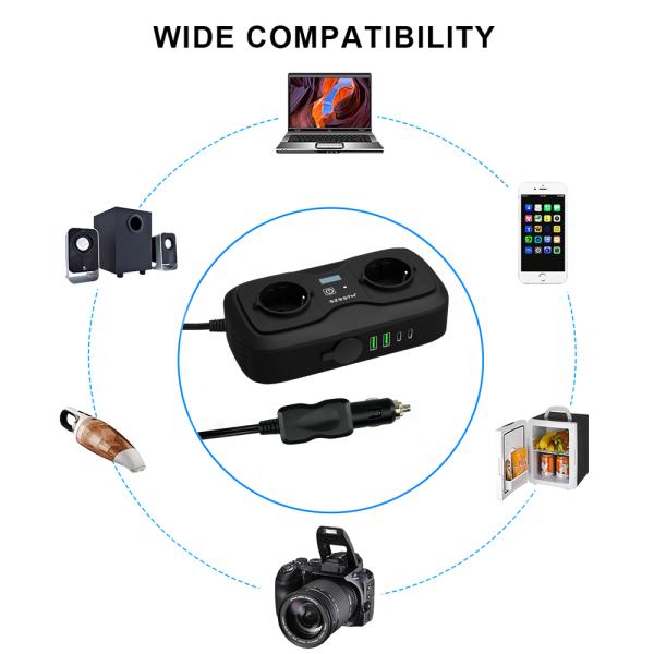 200W Pure Sine Wave Car Power Inverter | 12V DC to 220V AC Converter with Socket and USB Port