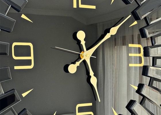 60CM and 80CM Black Mirror Wall Clock - Stylish Timepiece with Gold Accents