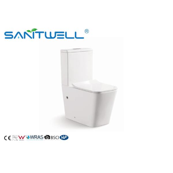 Rimless Toilet  Ceramic Back to Wall Wash Down P Trap Bathroom Bowl With Soft Close Seat Close Coupled Toilets