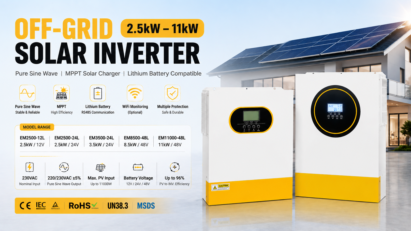 Off Grid Solar Inverter 2.5kW-11kW | MPPT Pure Sine Wave Inverter