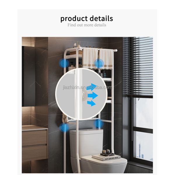 3 Tier Bathroom Metal Toilet Rack Tower With Hanging Rod Towel Storage Holder Toiletries Organize Holder Paper Towel Hook Shelf