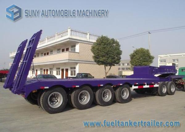 60 T Heavy Lowbed Flatbed Semi Trailer , 4 Axles Flatbed Car Trailer
