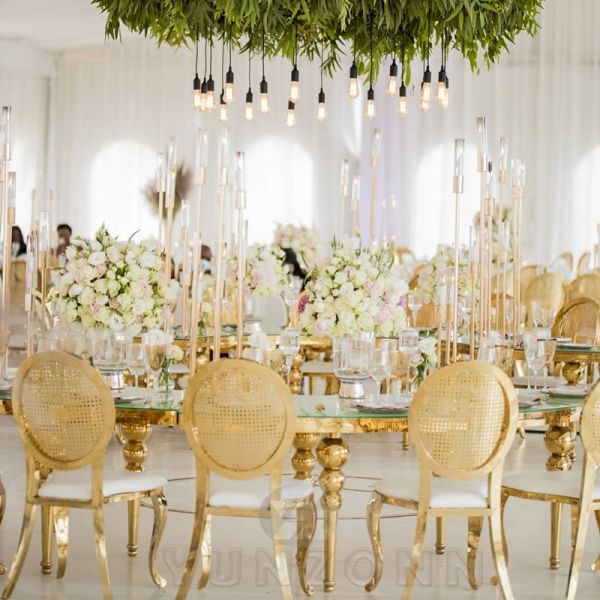 Luxury Modern Stackable Diamond Chairs Event Party Round Back Chair Stainless Steel Gold Wedding Chair for Rental