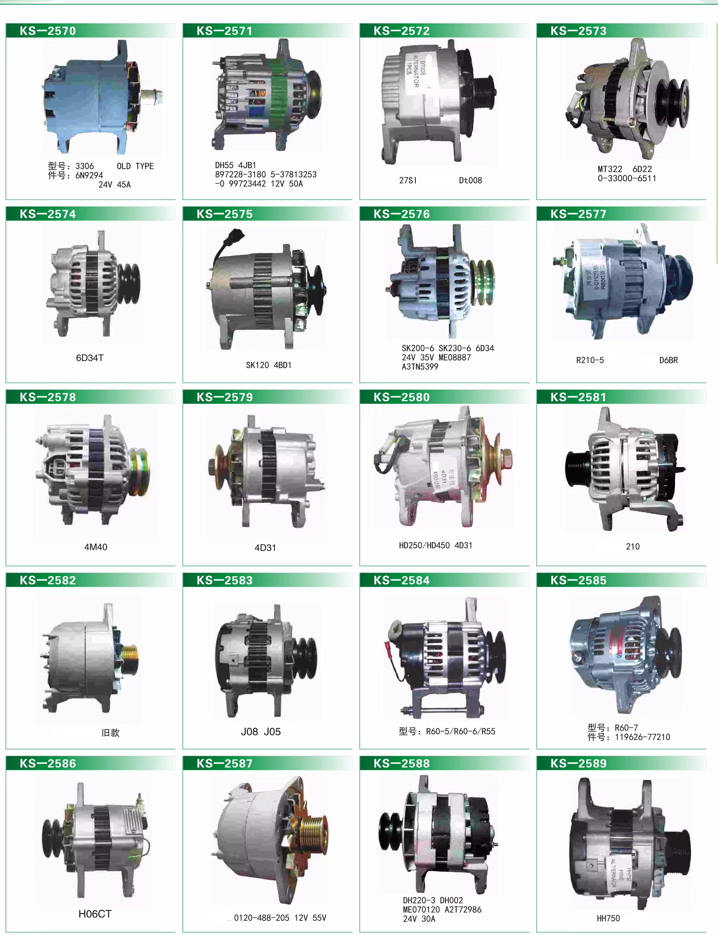 High Quality Excavator PC60-5 4D95 Engine Alternator 600-821-3850 033000-5510 for Komatsu Parts