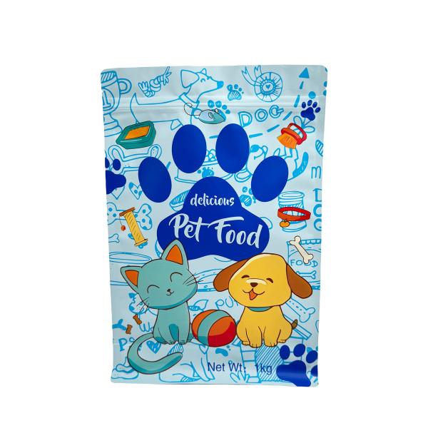 1.0kg Custom Blue Matte Pet Dog Product Food Packaging Bags Stand Up Flat Bottom Side Gusset Pouches with Ziplock