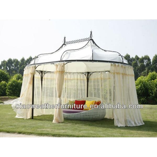 Lit rond en rotin extérieur avec conception fixe et construction en aluminium solide