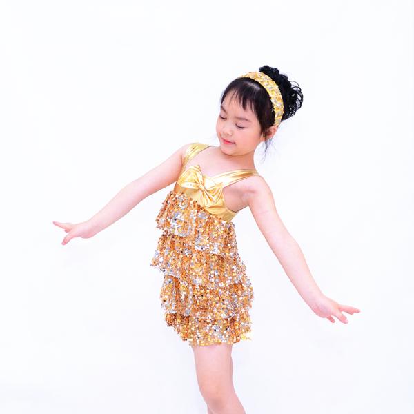 Jazz Dance Competition Costumes Metalic Edged Full Sequin Tiered Dress Shorts Included
