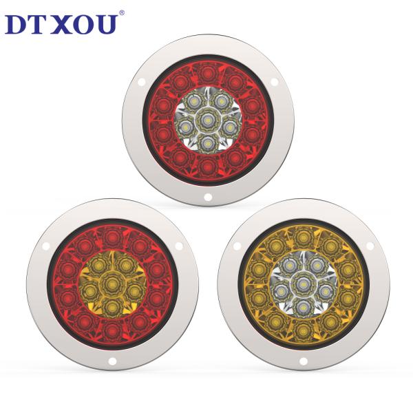 4 Inch Round Led Trailer Tail Lights 16 Led Tail Lights Waterproof Brake Stop Turn Marker Lights Sealed Flush Mount