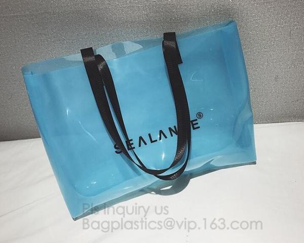 Semi-clear Tote Bags Stripe PVC Shoulder Bag with Pouch, PVC PU Trendy Handbag Shoulder Bag Beach Bag, PVC shoulder bag