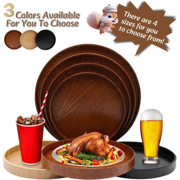 Wooden Plain Color Round Serving Tray 9.5 Inch Perfect for Home Decor or Coffee Table