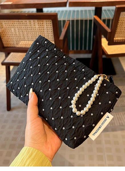 POLKA DOT BLACK MAKEUP BAG SWEET SKINCARE STORAGE BAG CARRYING PORTABLE COIN PURSE TRAVEL WASH