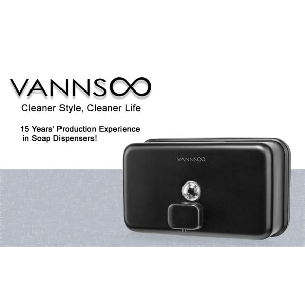 INOVI ZSH12-1200BHF-NEGRO montado en pared industrial de acero inoxidable Dispensador de jabón para manos negro 1200ml