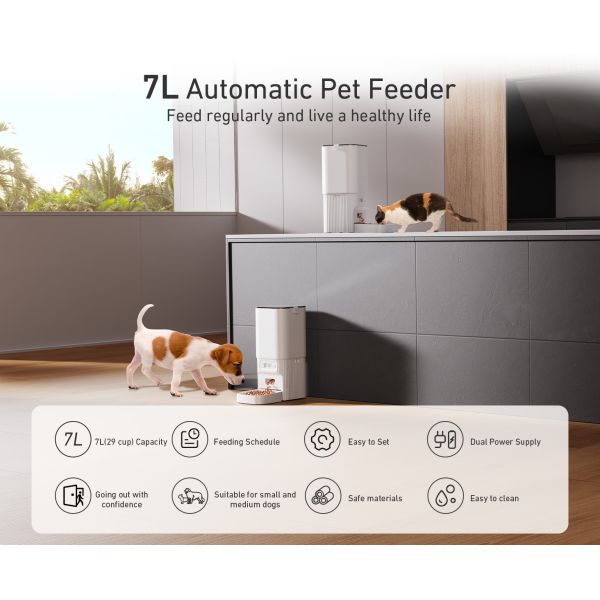2025 New Automatic Pet Intelligent Feeder Dog/Cat Eco-friendly Solid Plastic 7L Waterproof IPX5 Battery Timing Quantitative