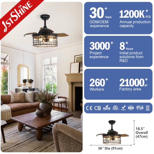 LED Light Source 36-inch Ceiling Fan with Retractable Blades and 100% Copper Motor