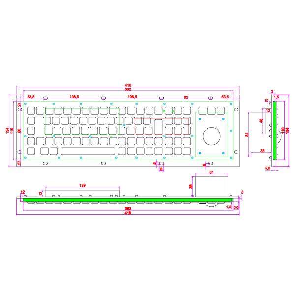 Explosion Proof Metal Backlit USB Keyboard With Optical Trackball