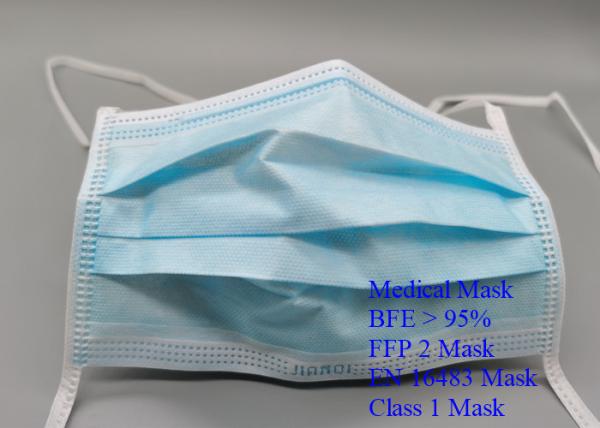Three Ply Disposable Medical Mask Lint Free Helping Limit Germs Spread En16483 Standard