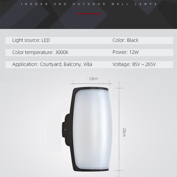 12W Outdoor Waterproof Modern Led Wall Light Decor 3000K IP65