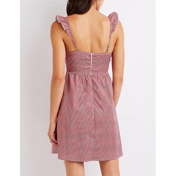 Mini Breathable OEM Dress 2018 Custom Gingham Sun Dress Ruffle