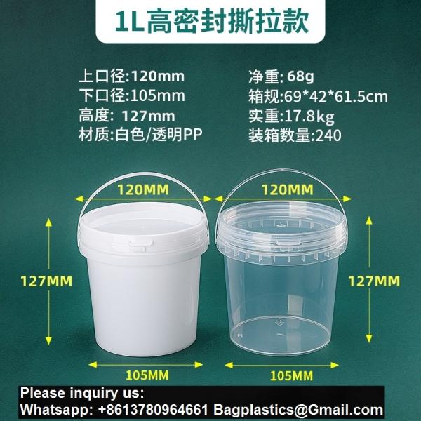 Clear Plastic Bucket With Lid And Handle (1 Pack), Ice Cream Tub With Lids - Food Grade Freezer And Microwave Safe Food Storage Containers, Round Plastic Pail Container, BPA Free