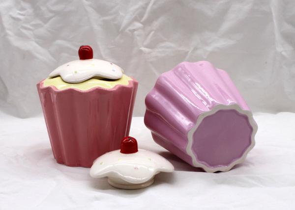 Pink Ceramic Kitchen Canisters Dolomite Strawberry Ice Cream Curl Cone Cookie Jar