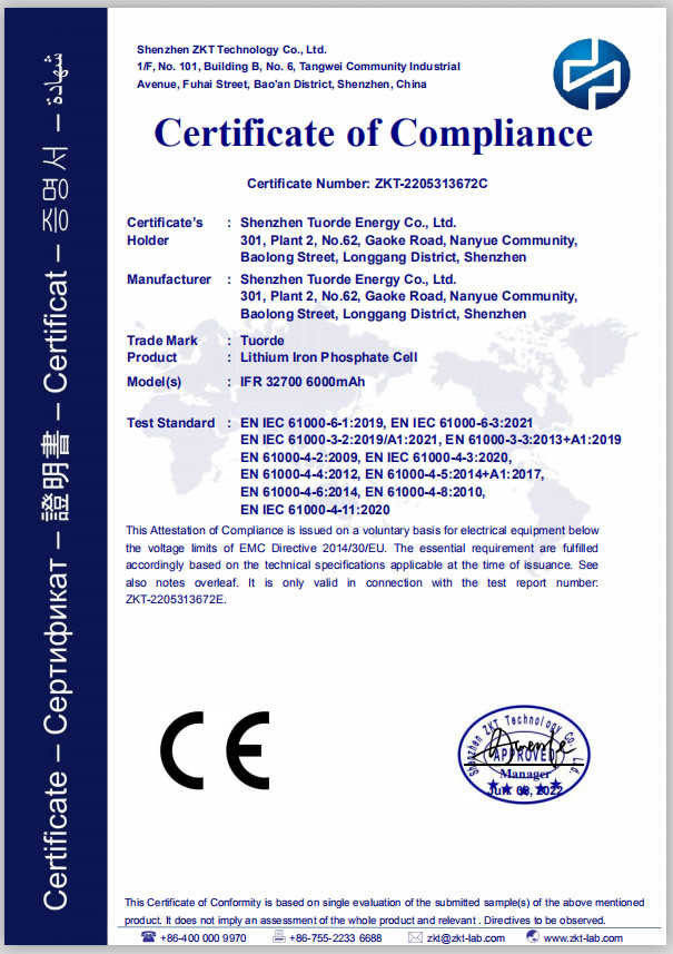 Shenzhen Tuorde Energy Co., Ltd Сертификации