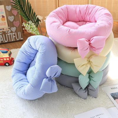  				Cute Bows Stripes Dog Beds Cotton Flocked Round Pet Cushion 	        