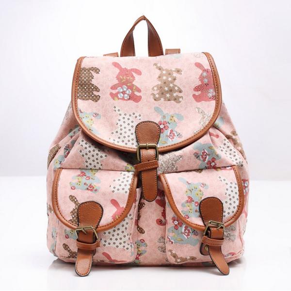 2016 new spring and summer fashion casual women canvas printing two pocket backpack