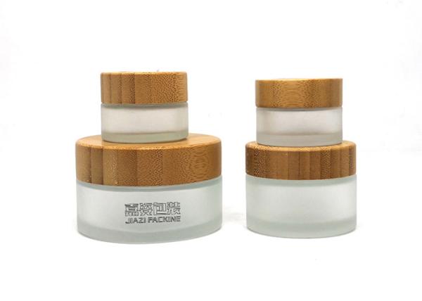 Bamboo Caps 30ml Cosmetic Jars , Frosted Glass Lotion Jars Anti Corrosion