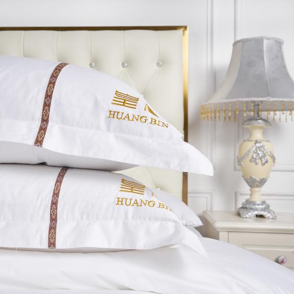 Custom Embroidery Logo Hotel Cover Sheet Set Four Pcs 100% Cotton King Size Bed Sheet