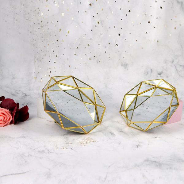 Europe retro mirror glass tray bowl metal cosmetics storage plate hotel Western restaurant storage plate