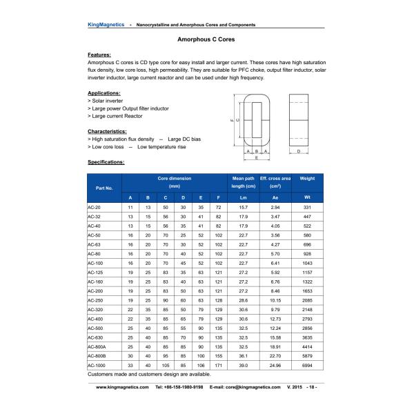 High frequency Amorphous C Core
