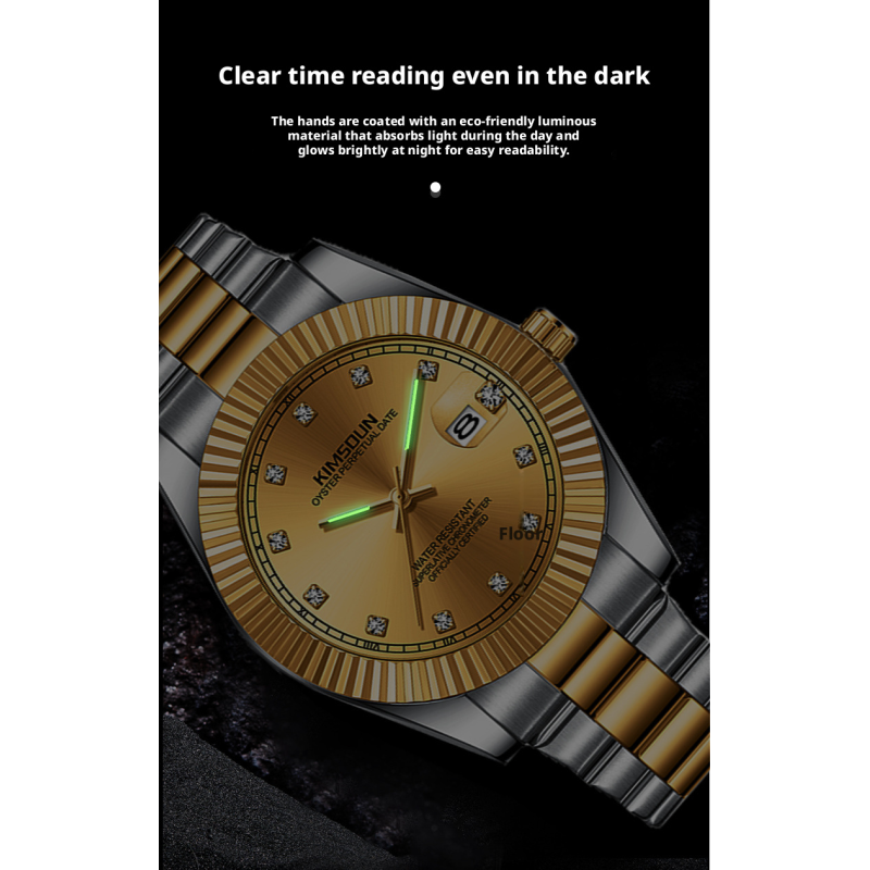 Two Tone Gold Silver Fluted Bezel Men Business Watch Stainless Steel Bracelet Calendar Luminous Waterproof Dress Quartz Wristwatch Multi Dial Colors