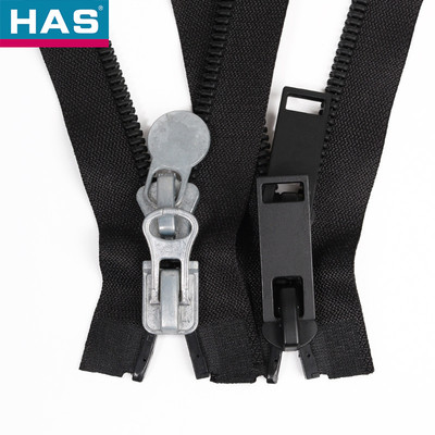 Cremallera de resina con cabeza doble de poliéster con cinta, dientes de maíz y cola de doble apertura, personalización de logotipo y color