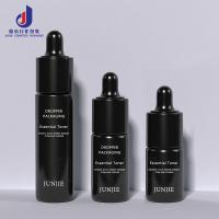 Logotipo personalizado Envase de cuidado de la piel de plástico de lujo 20ml 30ml 60ml 1oz Serum de cara plana helado Goteador de aceite esencial Botella negra