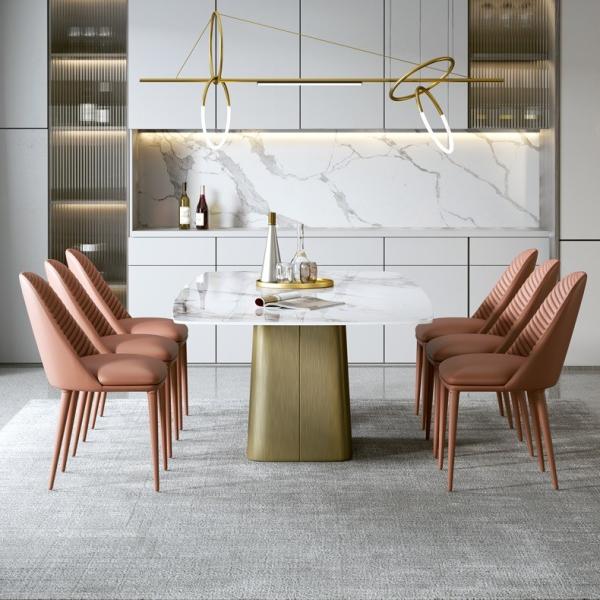 Altura 0,78M Luz Luxo Aço Inoxidável Mesa de jantar de mármore para seis
