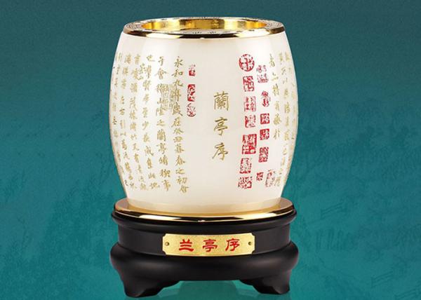 Luxury Rotatable Pen Container Colored Glaze Material Made With Wooden Base