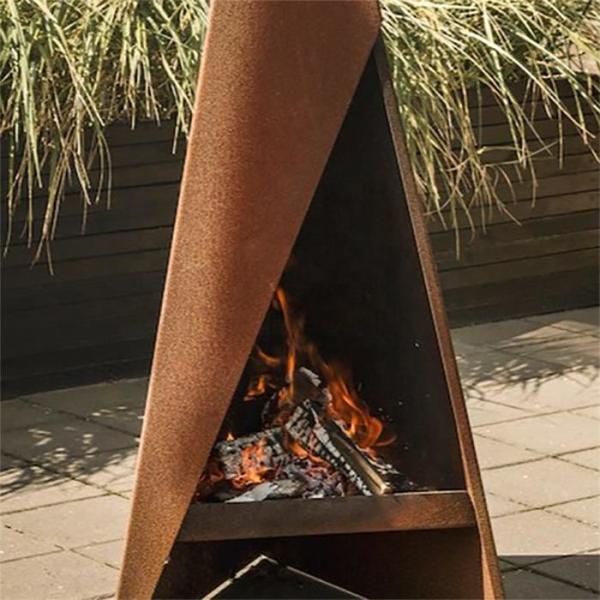 Freestanding 120cm Modern Outdoor Fireplace Geometric Corten Steel Chimenea