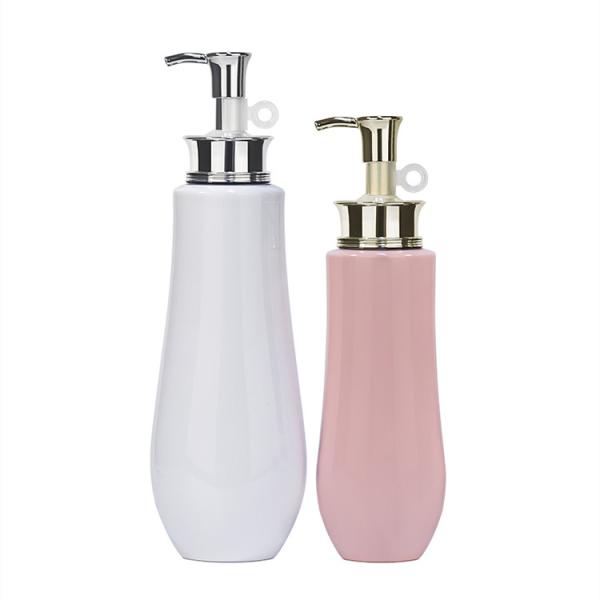 Gold Pump Empty Liquid Cleanser Cosmetic Packaging Pet Squeeze 500ml Pink Shampoo Bottle