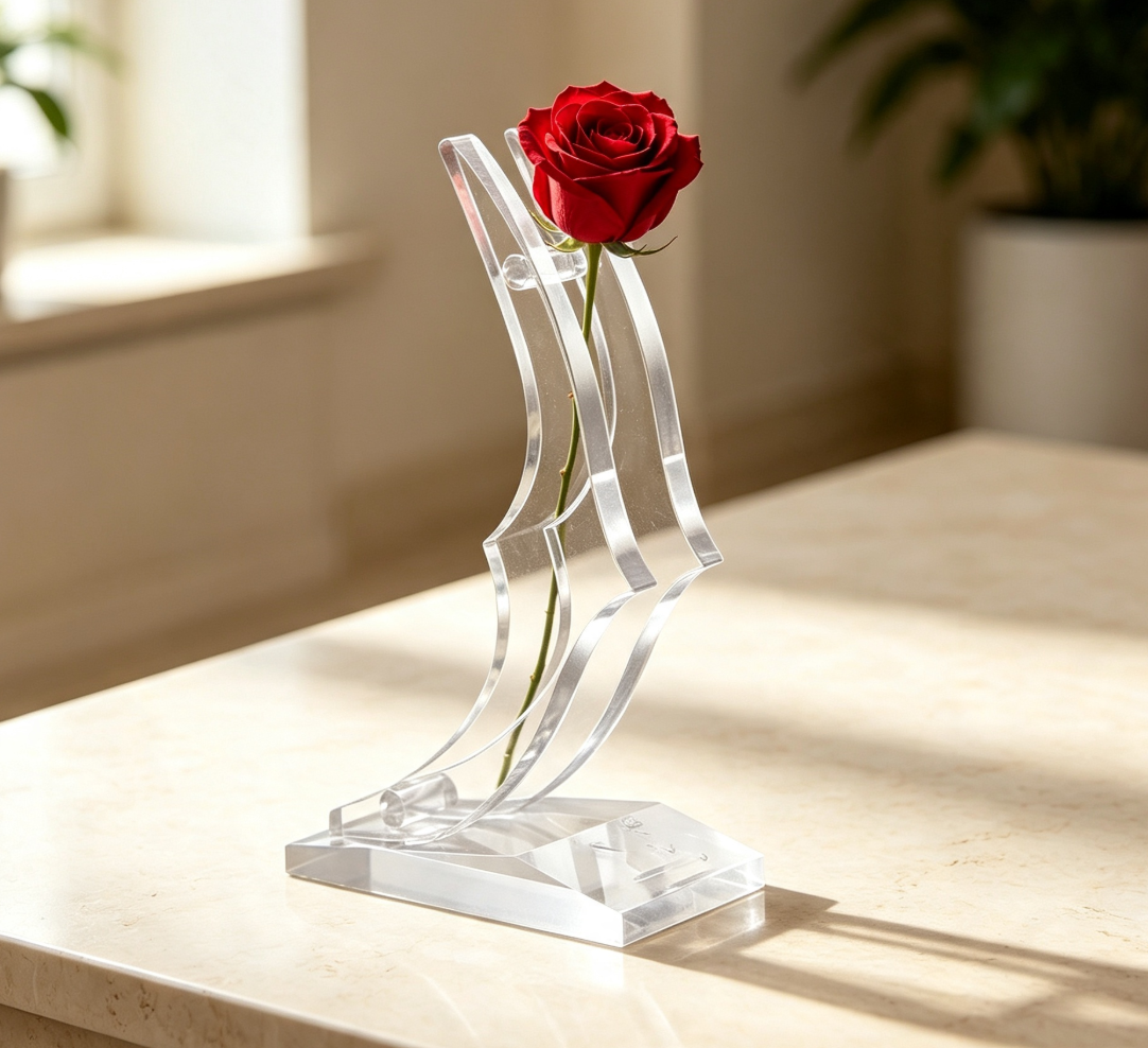 Acrylic Rose Display Stand, Clear Freestanding Single Rose Holder for Flower Arrangement Home Decor